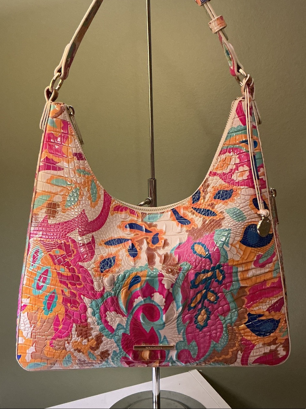 Brahmin NWT Tabitha Wanderlight Melbourne Croc Embossed Leather Shoulder Bag - Picture 1 of 8